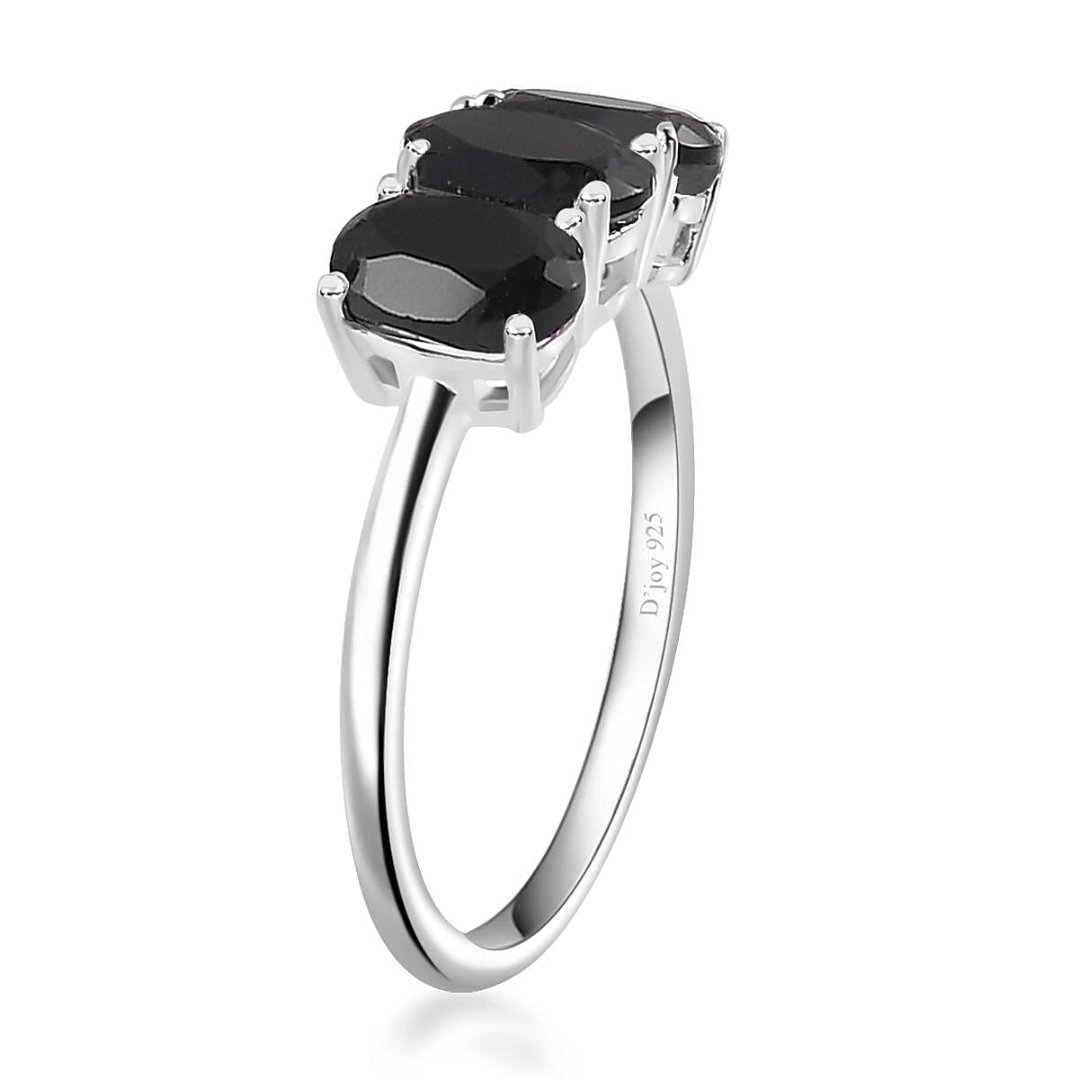 Thai Black Spinel 3 Stone Ring in Sterling Silver (Size 8.0) 1.65 ctw image number 3