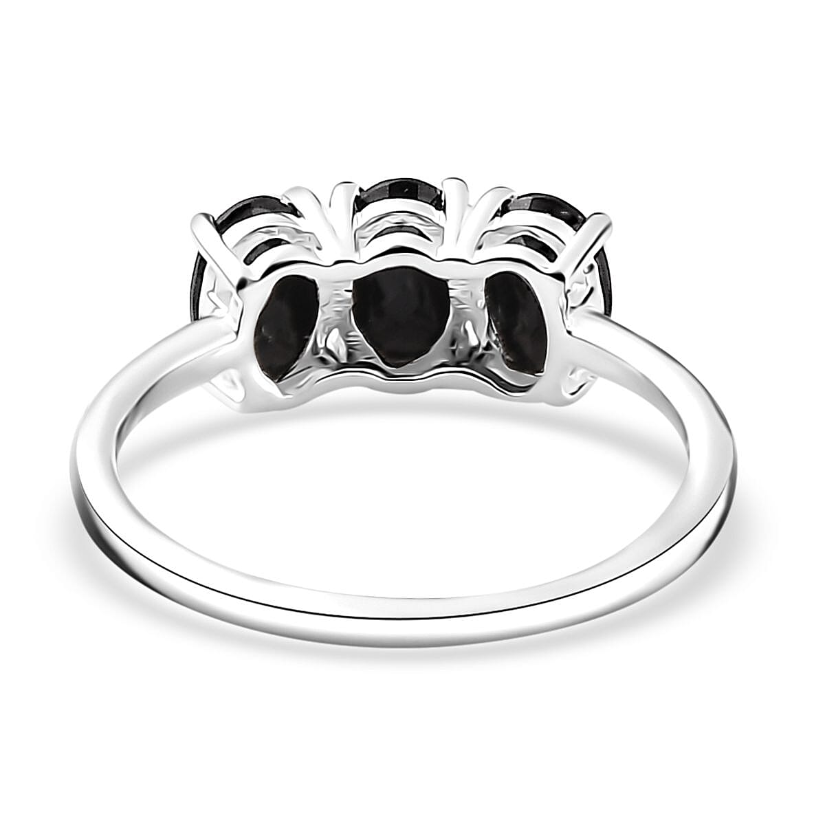 Thai Black Spinel 3 Stone Ring in Sterling Silver (Size 8.0) 1.65 ctw image number 4