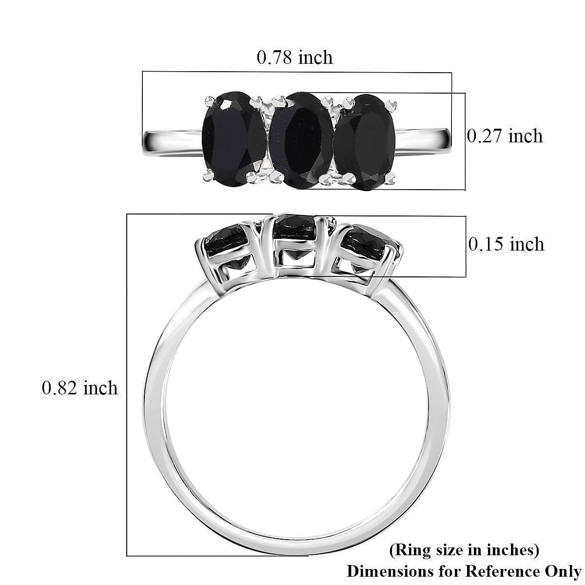 Thai Black Spinel 3 Stone Ring in Sterling Silver (Size 8.0) 1.65 ctw image number 5