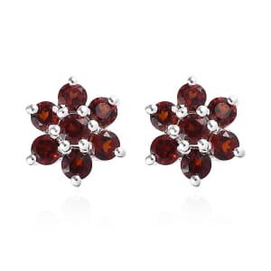 Mozambique Garnet Floral Stud Earrings in Sterling Silver 0.85 ctw