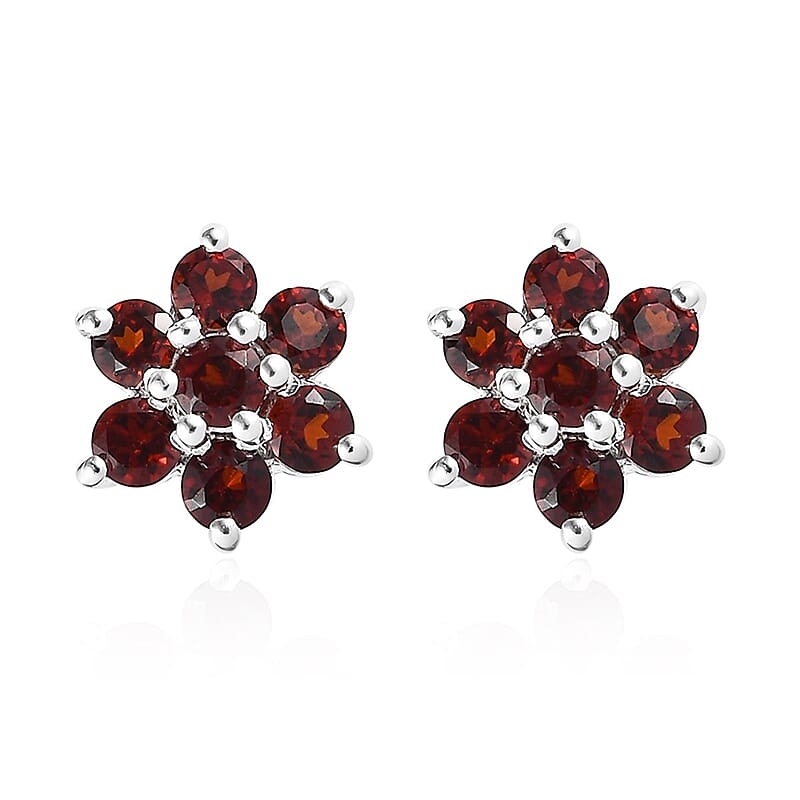 Mozambique Garnet Floral Stud Earrings in Sterling Silver 0.85 ctw