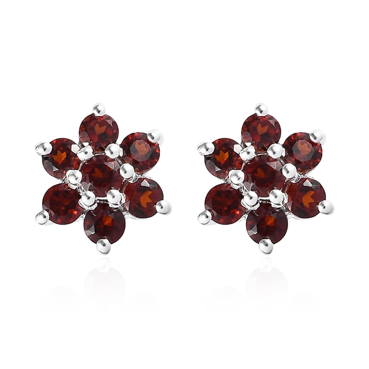 Mozambique Garnet Floral Stud Earrings in Sterling Silver 0.85 ctw image number 0