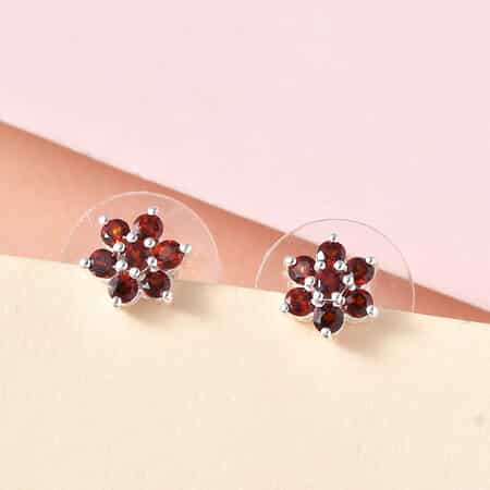 Mozambique Garnet Floral Stud Earrings in Sterling Silver 0.85 ctw image number 1