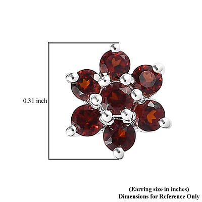 Mozambique Garnet Floral Stud Earrings in Sterling Silver 0.85 ctw