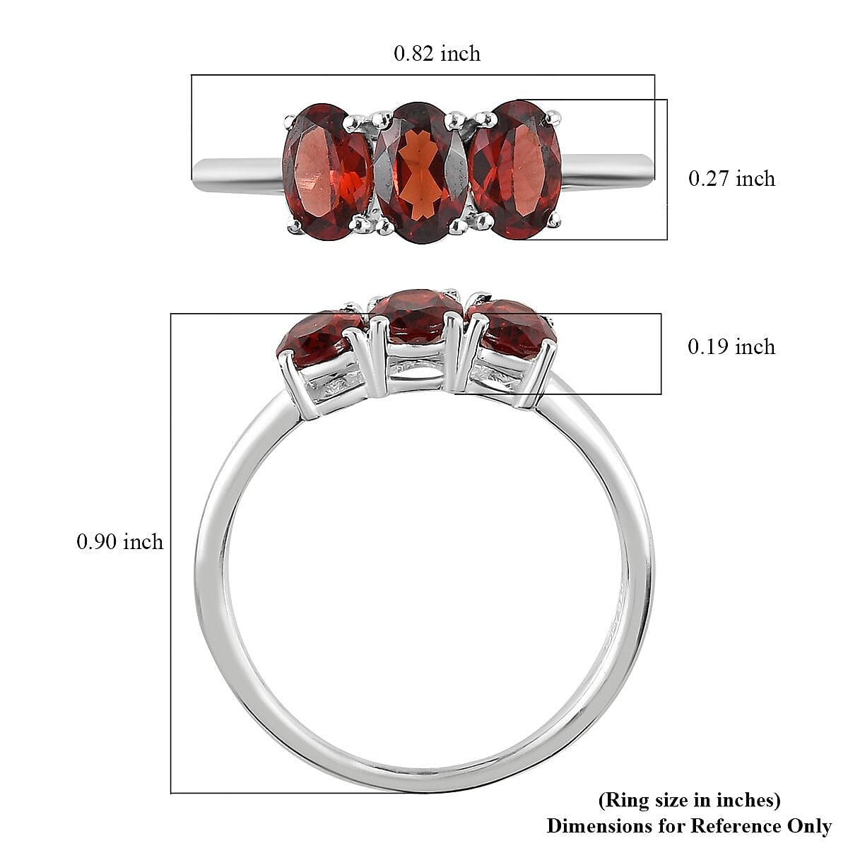 D'Joy Mozambique Garnet 1.75 ctw 3 Stone Ring in Sterling Silver (Size 9.0) image number 5