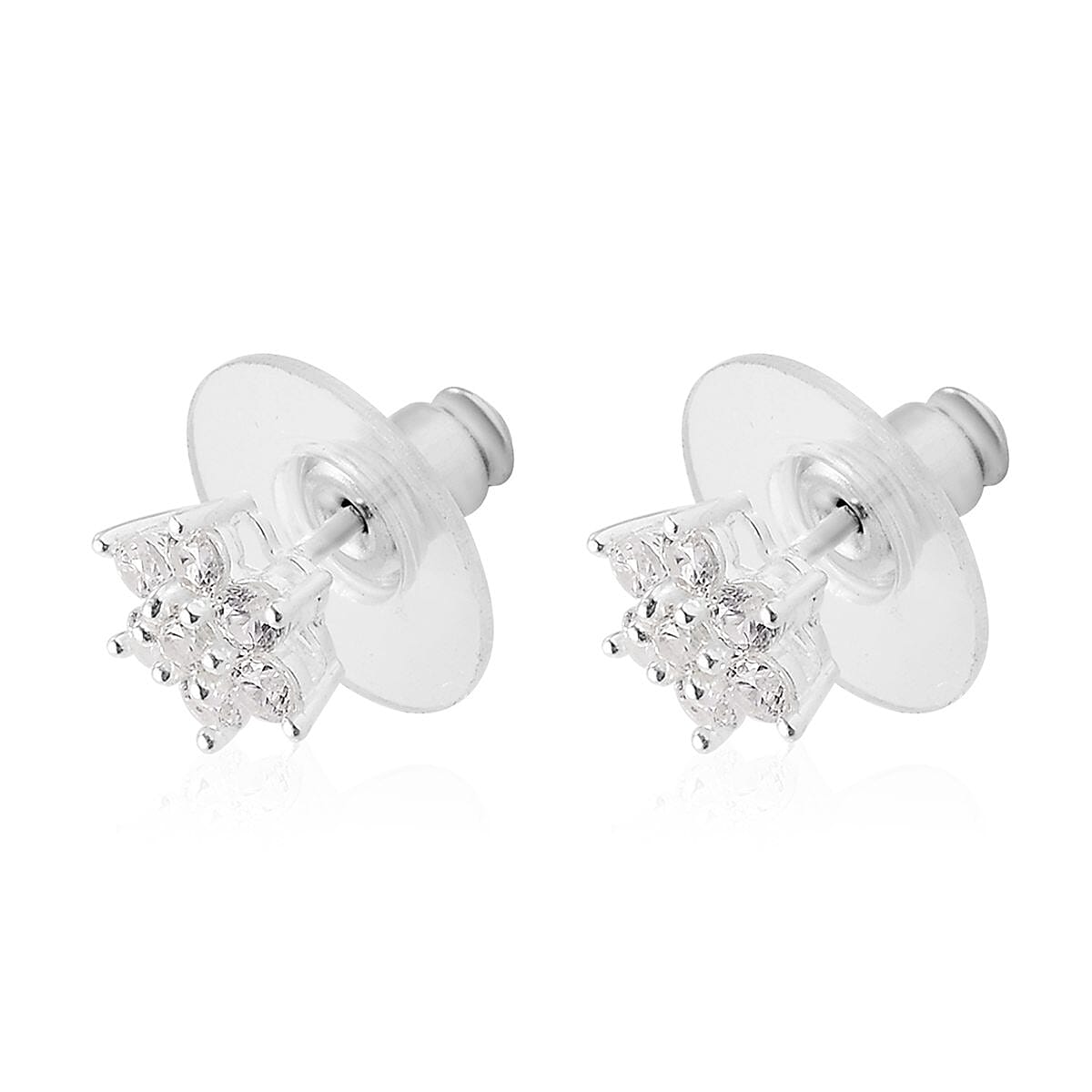 Natural White Zircon Floral Stud Earrings in Sterling Silver 1.00 ctw image number 3