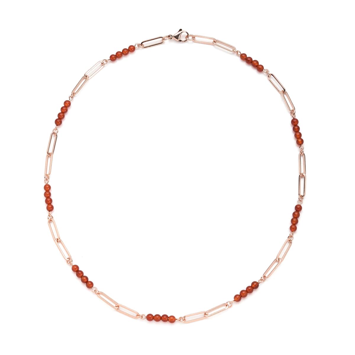 Red Agate (D) Beaded Paper Clip Chain Necklace 20 Inches in ION Plated RG Stainless Steel 6.00 ctw image number 0