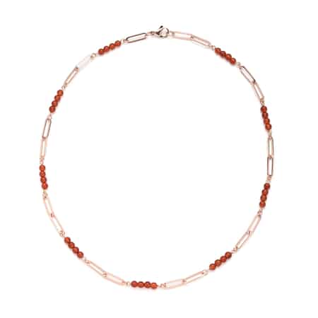 Red Agate (D) Beaded Paper Clip Chain Necklace 20 Inches in ION Plated RG Stainless Steel 6.00 ctw image number 0