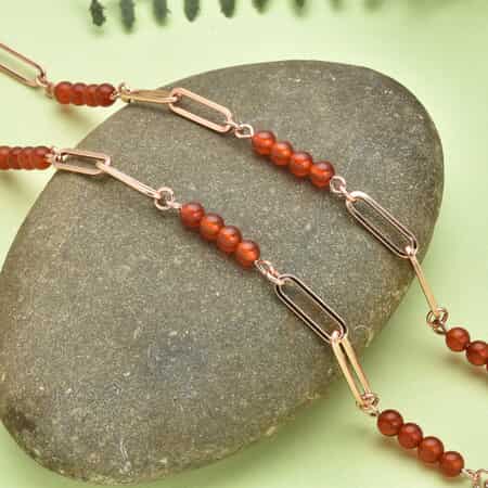 Red Agate (D) Beaded Paper Clip Chain Necklace 20 Inches in ION Plated RG Stainless Steel 6.00 ctw image number 1