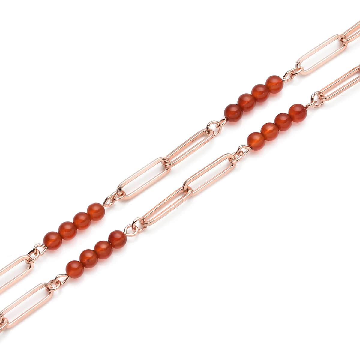 Red Agate (D) Beaded Paper Clip Chain Necklace 20 Inches in ION Plated RG Stainless Steel 6.00 ctw image number 3