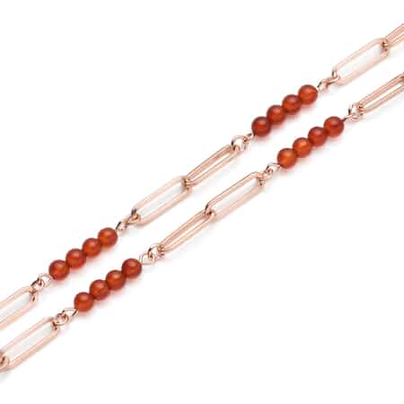 Red Agate (D) Beaded Paper Clip Chain Necklace 20 Inches in ION Plated RG Stainless Steel 6.00 ctw image number 3