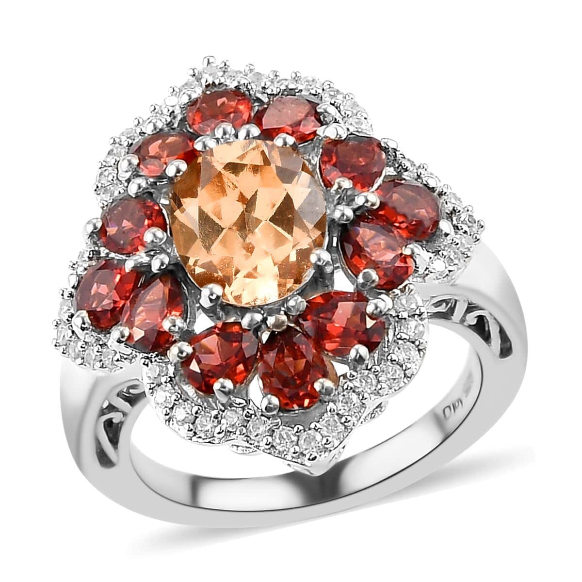 Natural Ceylon Imperial Garnet and Multi Gemstone Ring in Platinum Over Sterling Silver 5.10 ctw image number 0