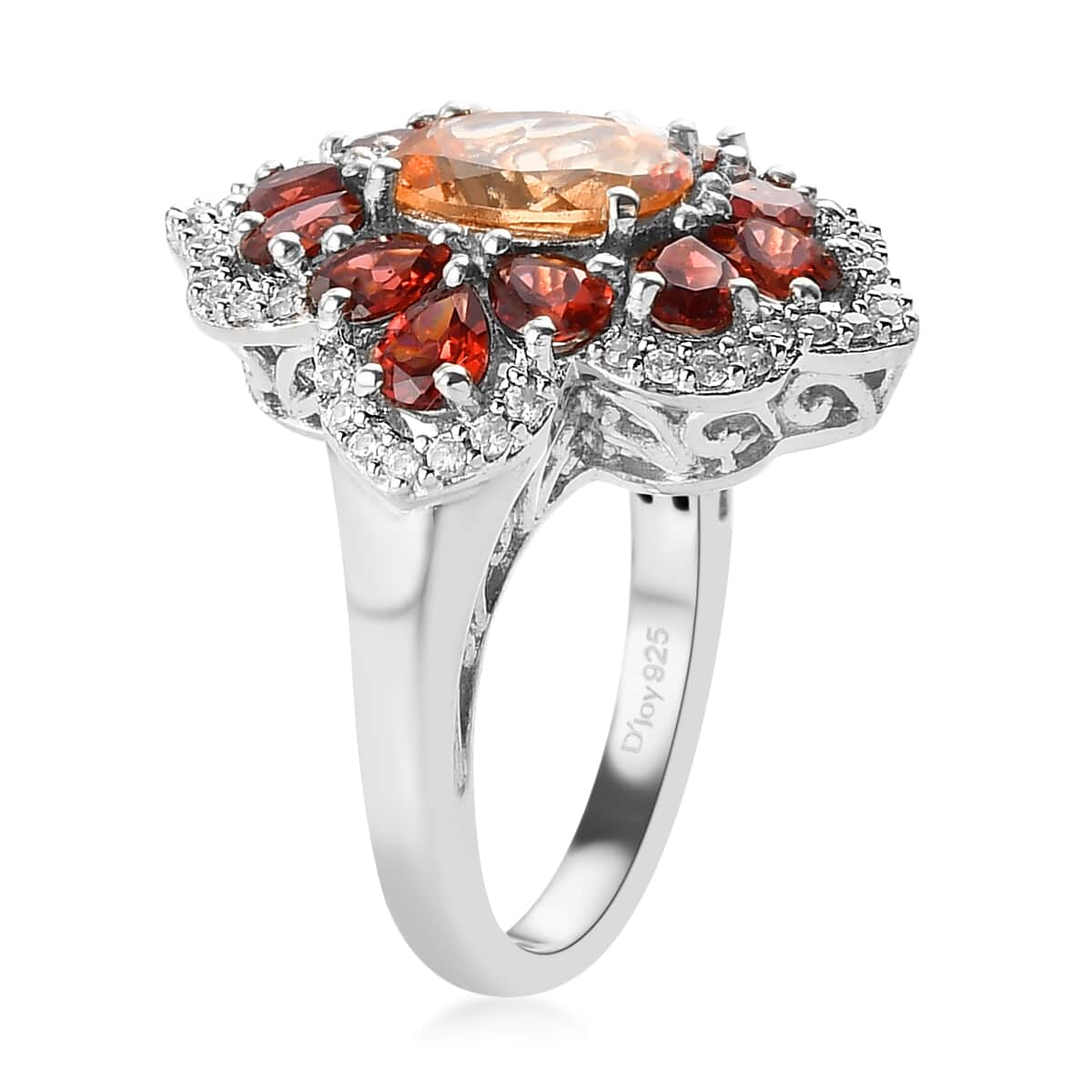 Natural Ceylon Imperial Garnet and Multi Gemstone Ring in Platinum Over Sterling Silver 5.10 ctw image number 3