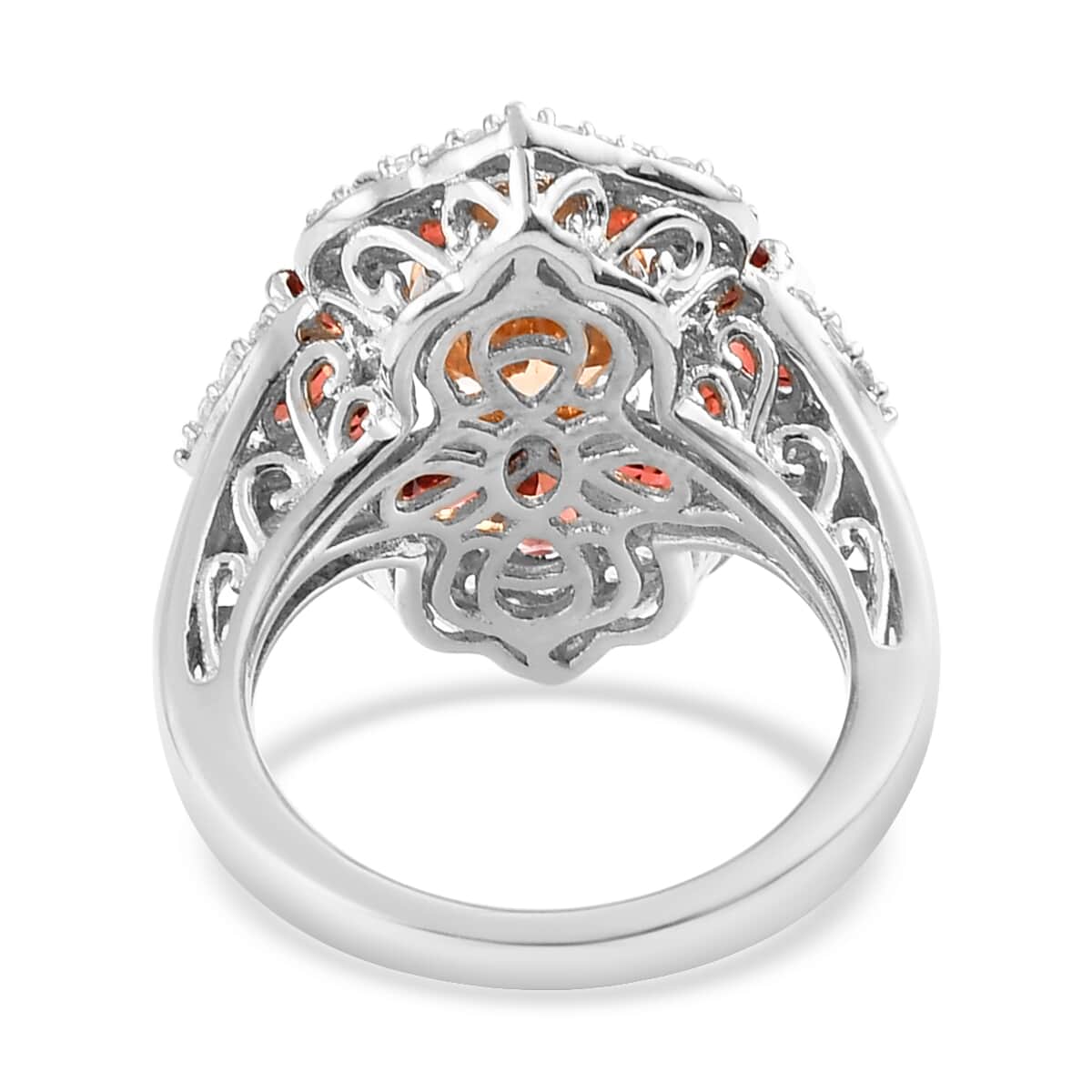 Natural Ceylon Imperial Garnet and Multi Gemstone Ring in Platinum Over Sterling Silver 5.10 ctw image number 4