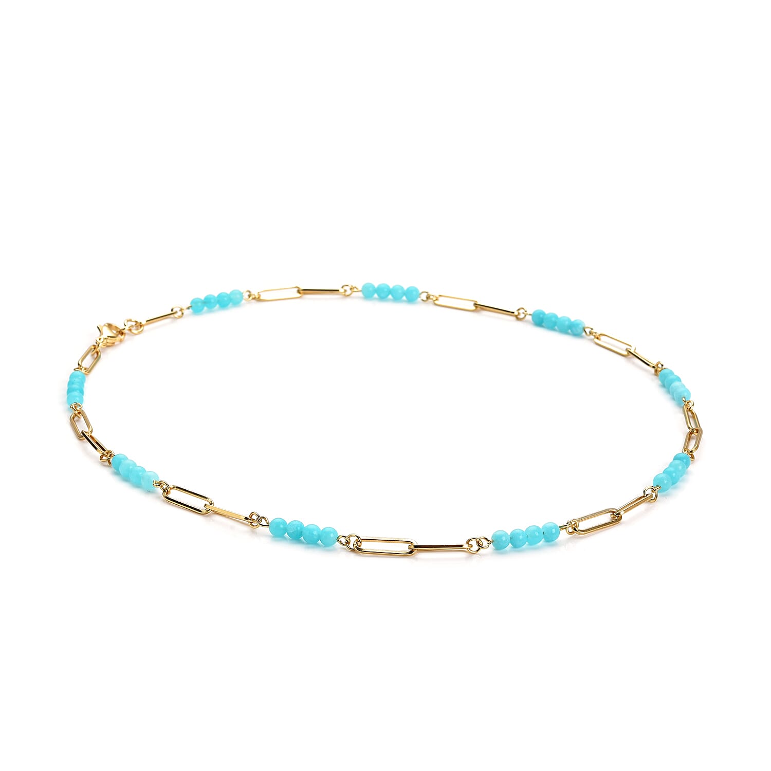Amazonite Beaded Paper Clip Chain Necklace YG (20 Inches) in Stainless Steel 6.00 ctw