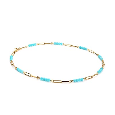 Amazonite Beaded Paper Clip Chain Necklace YG (20 Inches) in Stainless Steel 6.00 ctw