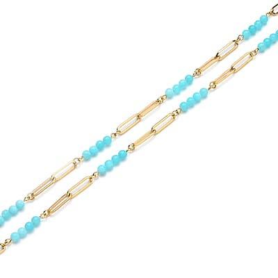 Amazonite Beaded Paper Clip Chain Necklace YG (20 Inches) in Stainless Steel 6.00 ctw