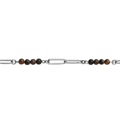 Yellow Tiger's Eye Beaded Paper Clip Chain Necklace (20 Inches) in Stainless Steel 6.00 ctw | Tarnish-Free, Waterproof, Sweat Proof Jewelry