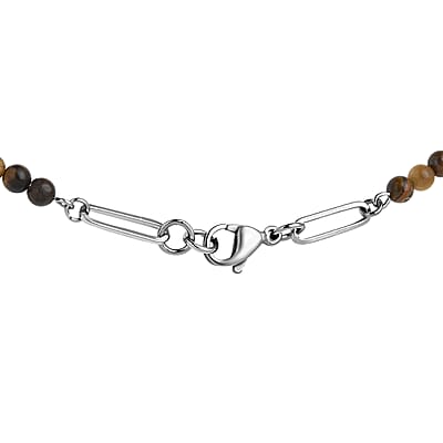 Yellow Tiger's Eye Beaded Paper Clip Chain Necklace (20 Inches) in Stainless Steel 6.00 ctw | Tarnish-Free, Waterproof, Sweat Proof Jewelry