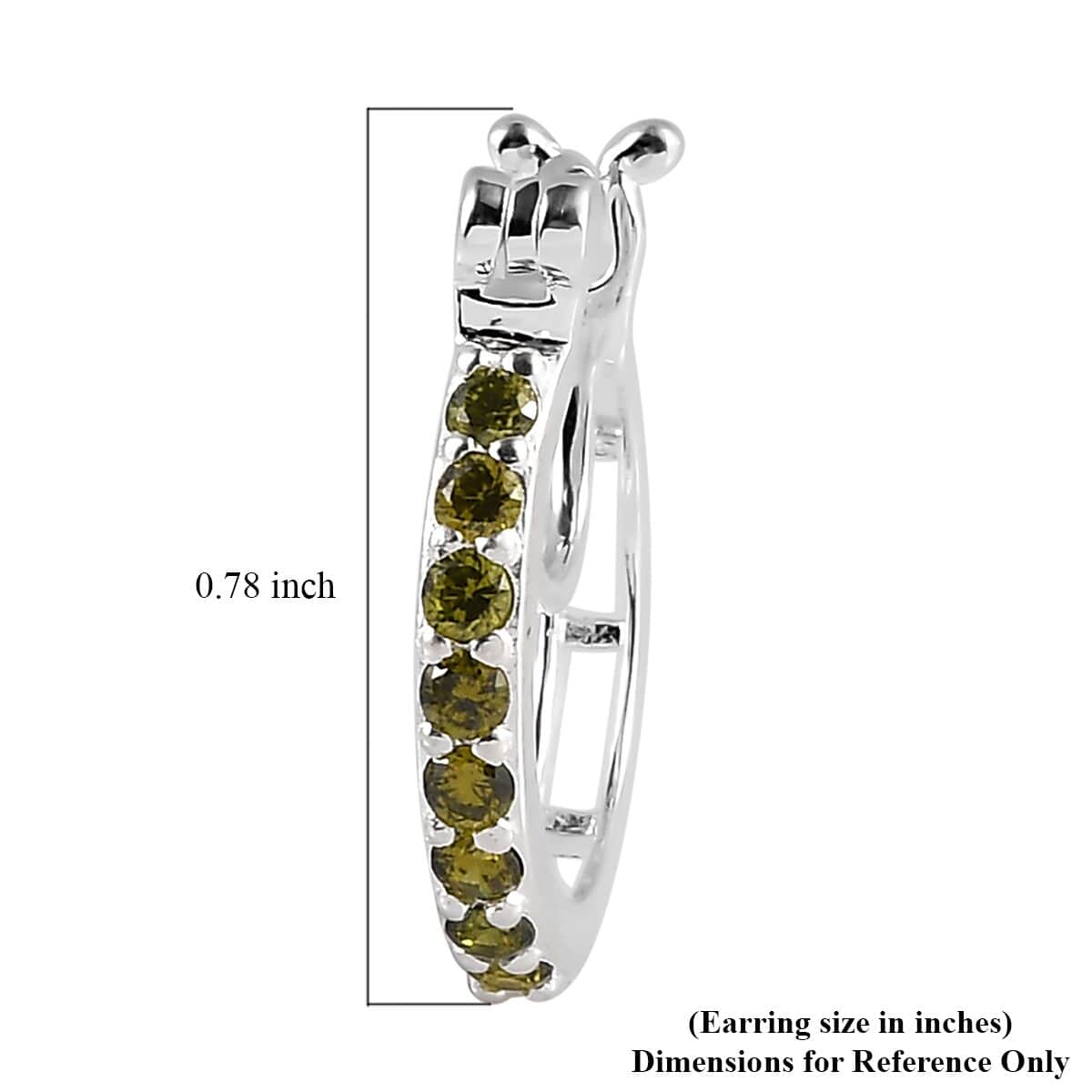 Simulated Peridot Color Diamond Hoop Earrings in Sterling Silver 1.00 ctw image number 4