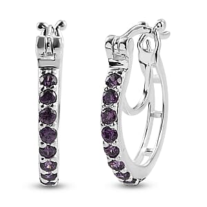 Simulated Amethyst Color Diamond Hoop Earrings in Sterling Silver 1.00 ctw