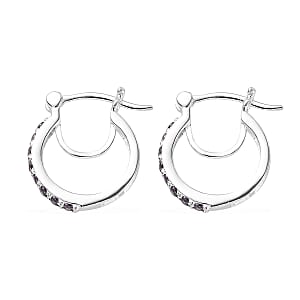Simulated Amethyst Color Diamond Hoop Earrings in Sterling Silver 1.00 ctw