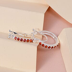 Simulated Garnet Color Diamond Hoop Earrings in Sterling Silver 1.00 ctw