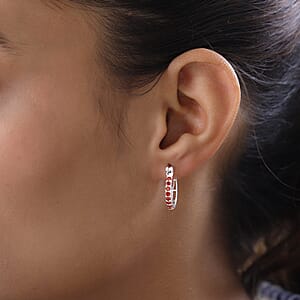 Simulated Garnet Color Diamond Hoop Earrings in Sterling Silver 1.00 ctw