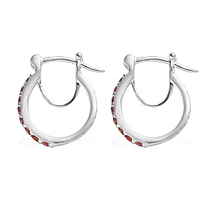 Simulated Garnet Color Diamond Hoop Earrings in Sterling Silver 1.00 ctw
