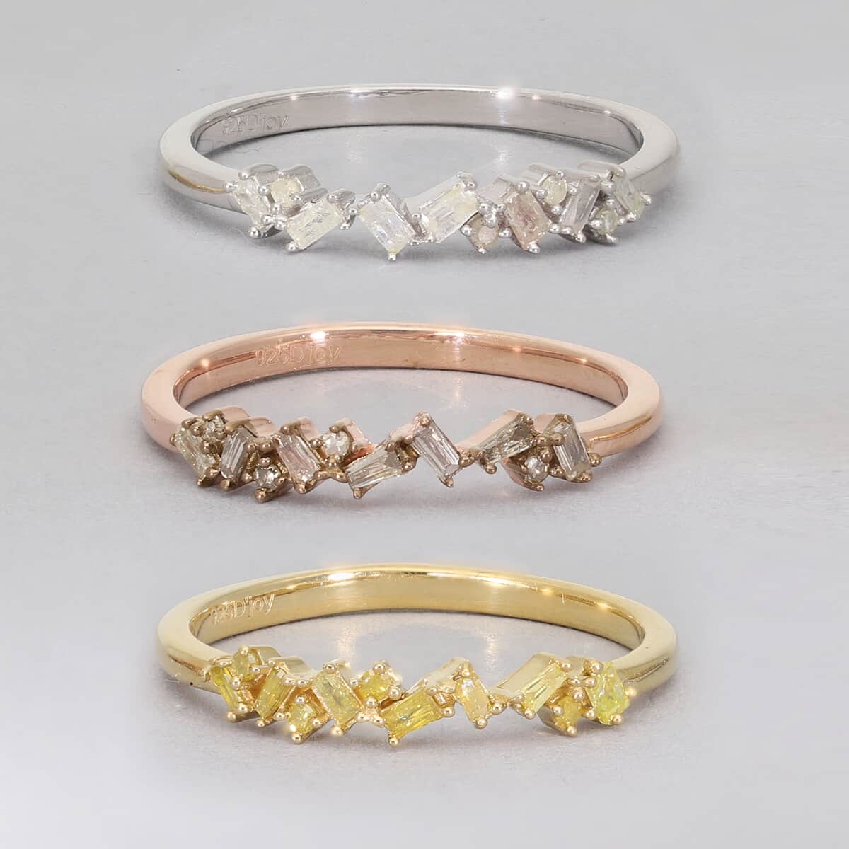 Natural Champagne and White Diamond, Yellow Diamond Stackable Ring in Vermeil Yellow Rose Gold and Platinum Over Sterling Silver (Size 6.0) 0.50 ctw image number 1