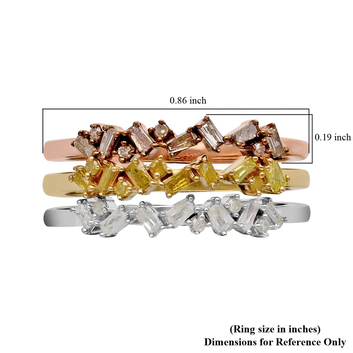 Natural Champagne and White Diamond, Yellow Diamond Stackable Ring in Vermeil Yellow Rose Gold and Platinum Over Sterling Silver (Size 6.0) 0.50 ctw image number 4