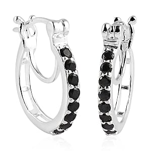 Simulated Black Diamond Hoop Earrings in Sterling Silver 1.00 ctw