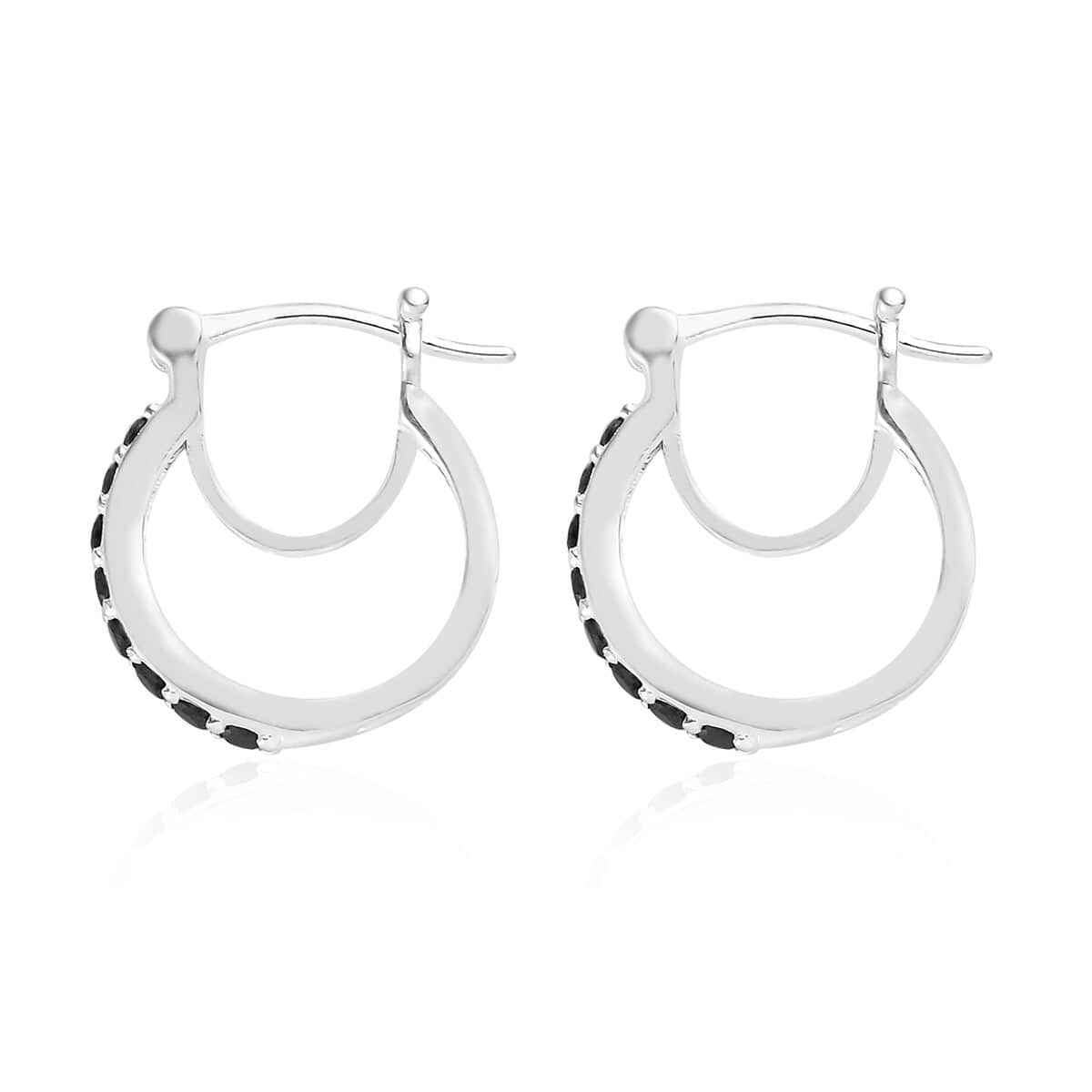 Simulated Black Diamond Hoop Earrings in Sterling Silver 1.00 ctw image number 3
