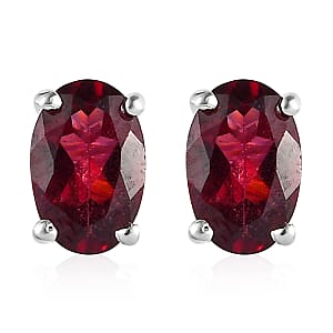 D'Joy Orissa Rhodolite Garnet Solitaire Stud Earrings in Sterling Silver, Garnet Jewelry, Birthday Anniversary Gift For Her 1.15 ctw