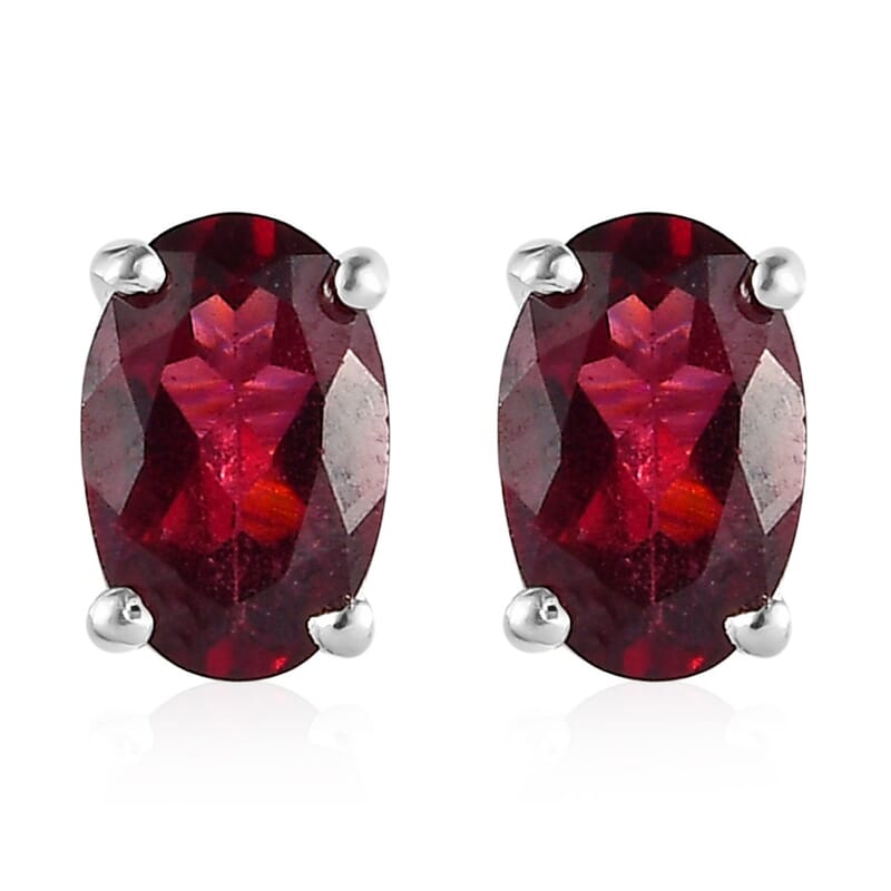 D'Joy Orissa Rhodolite Garnet Solitaire Stud Earrings in Sterling Silver, Garnet Jewelry, Birthday Anniversary Gift For Her 1.15 ctw