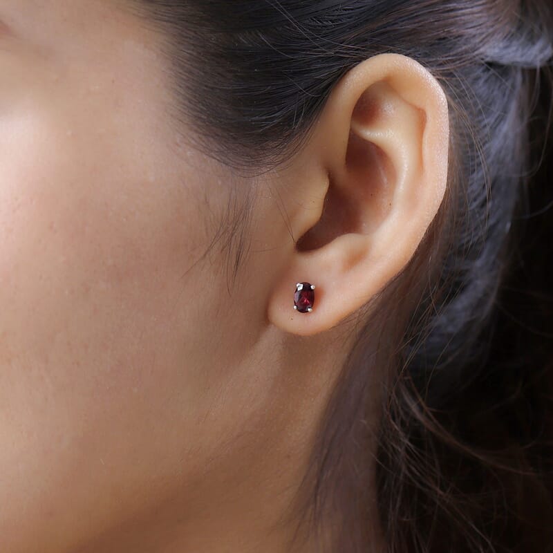 D'Joy Orissa Rhodolite Garnet Solitaire Stud Earrings in Sterling Silver, Garnet Jewelry, Birthday Anniversary Gift For Her 1.15 ctw