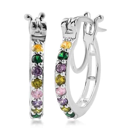 Simulated Multi Color Diamond Hoop Earrings in Sterling Silver 1.00 ctw image number 0