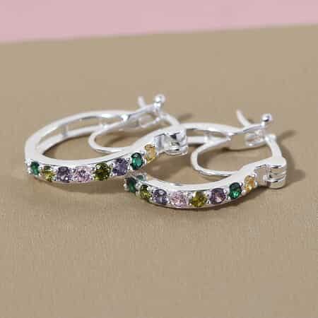 Simulated Multi Color Diamond Hoop Earrings in Sterling Silver 1.00 ctw image number 1