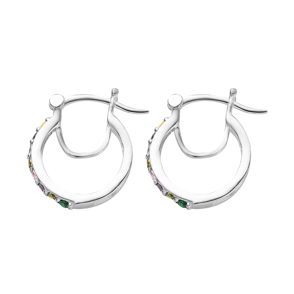 Simulated Multi Color Diamond Hoop Earrings in Sterling Silver 1.00 ctw image number 3