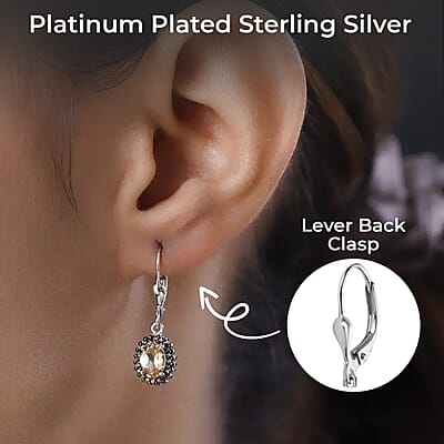 Premium Ceylon Imperial Garnet 2.35 ctw Leverback Earrings in Platinum Plated Sterling Silver, Zircon Halo Earrings, Coffee Zircon Dangle Earrings For Women