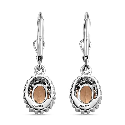 Premium Ceylon Imperial Garnet 2.35 ctw Leverback Earrings in Platinum Plated Sterling Silver, Zircon Halo Earrings, Coffee Zircon Dangle Earrings For Women