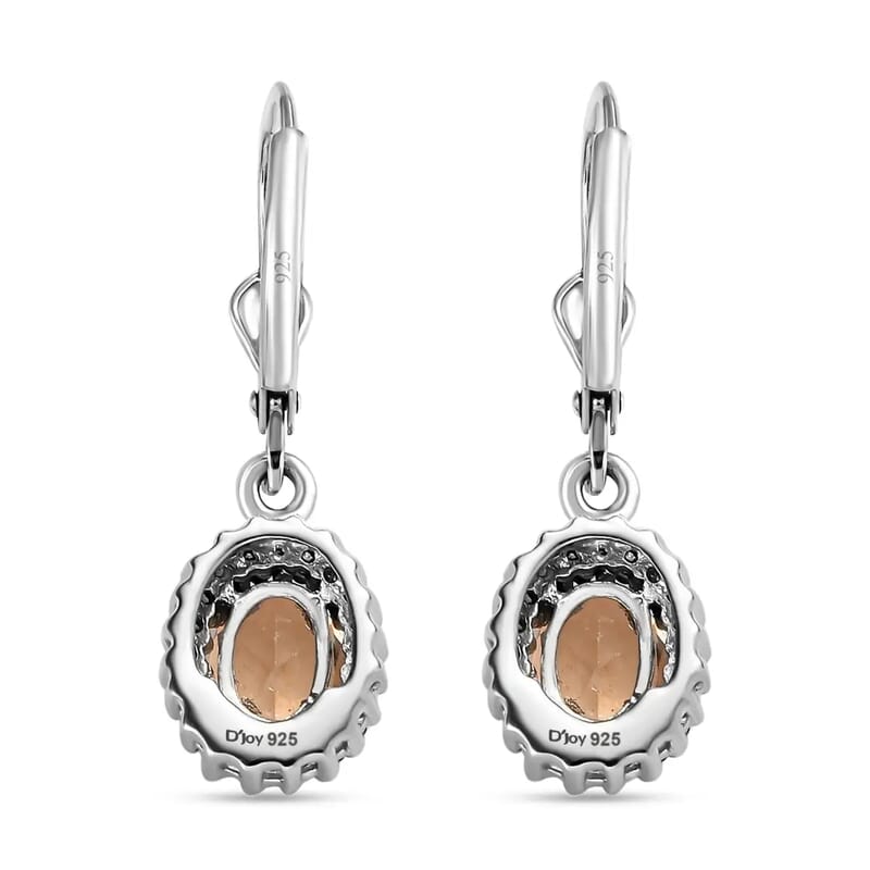 Premium Ceylon Imperial Garnet 2.35 ctw Leverback Earrings in Platinum Plated Sterling Silver, Zircon Halo Earrings, Coffee Zircon Dangle Earrings For Women