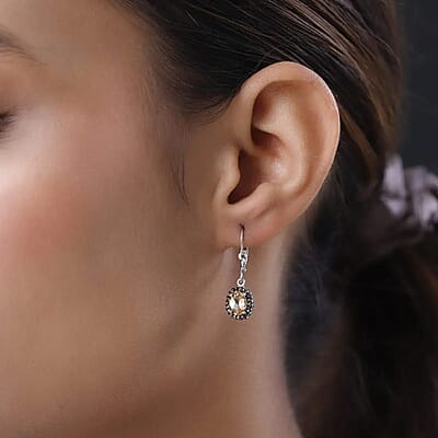 Premium Ceylon Imperial Garnet 2.35 ctw Leverback Earrings in Platinum Plated Sterling Silver, Zircon Halo Earrings, Coffee Zircon Dangle Earrings For Women