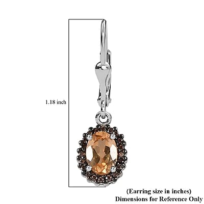 Premium Ceylon Imperial Garnet 2.35 ctw Leverback Earrings in Platinum Plated Sterling Silver, Zircon Halo Earrings, Coffee Zircon Dangle Earrings For Women