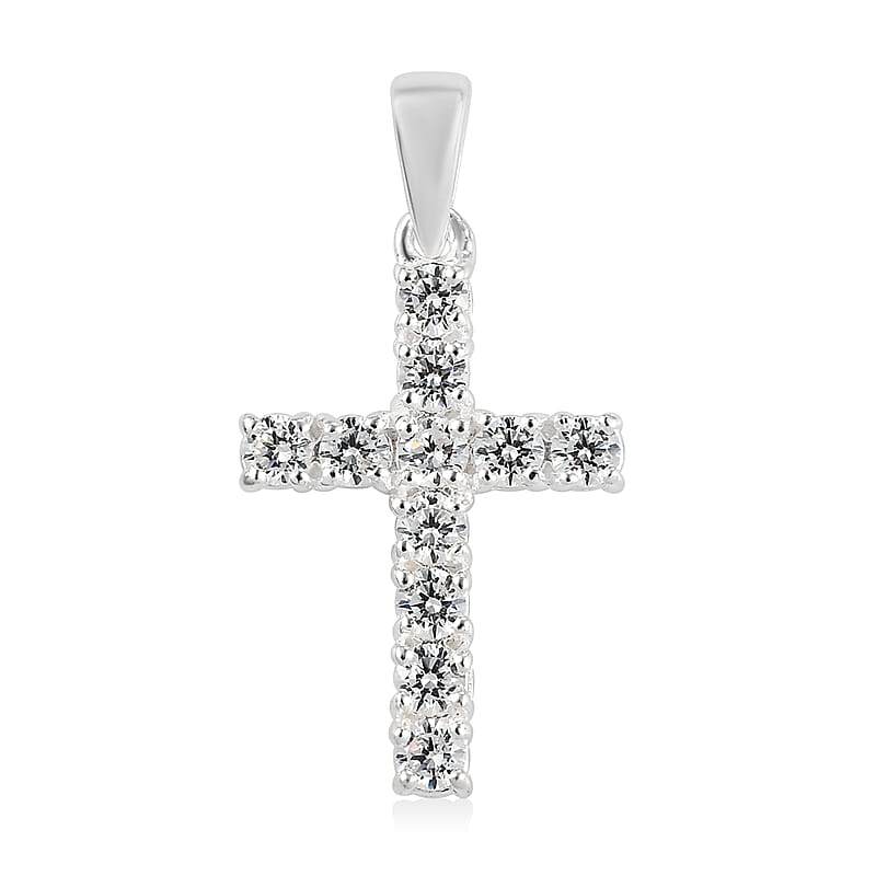 Simulated Diamond Cross Pendant in Sterling Silver 1.25 ctw