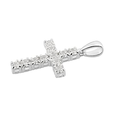 Simulated Diamond Cross Pendant in Sterling Silver 1.25 ctw
