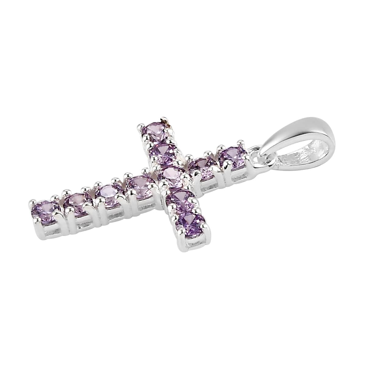 Simulated Amethyst Diamond Cross Pendant in Sterling Silver 1.35 ctw image number 2