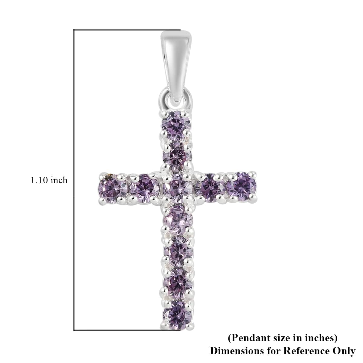 Simulated Amethyst Diamond Cross Pendant in Sterling Silver 1.35 ctw image number 4