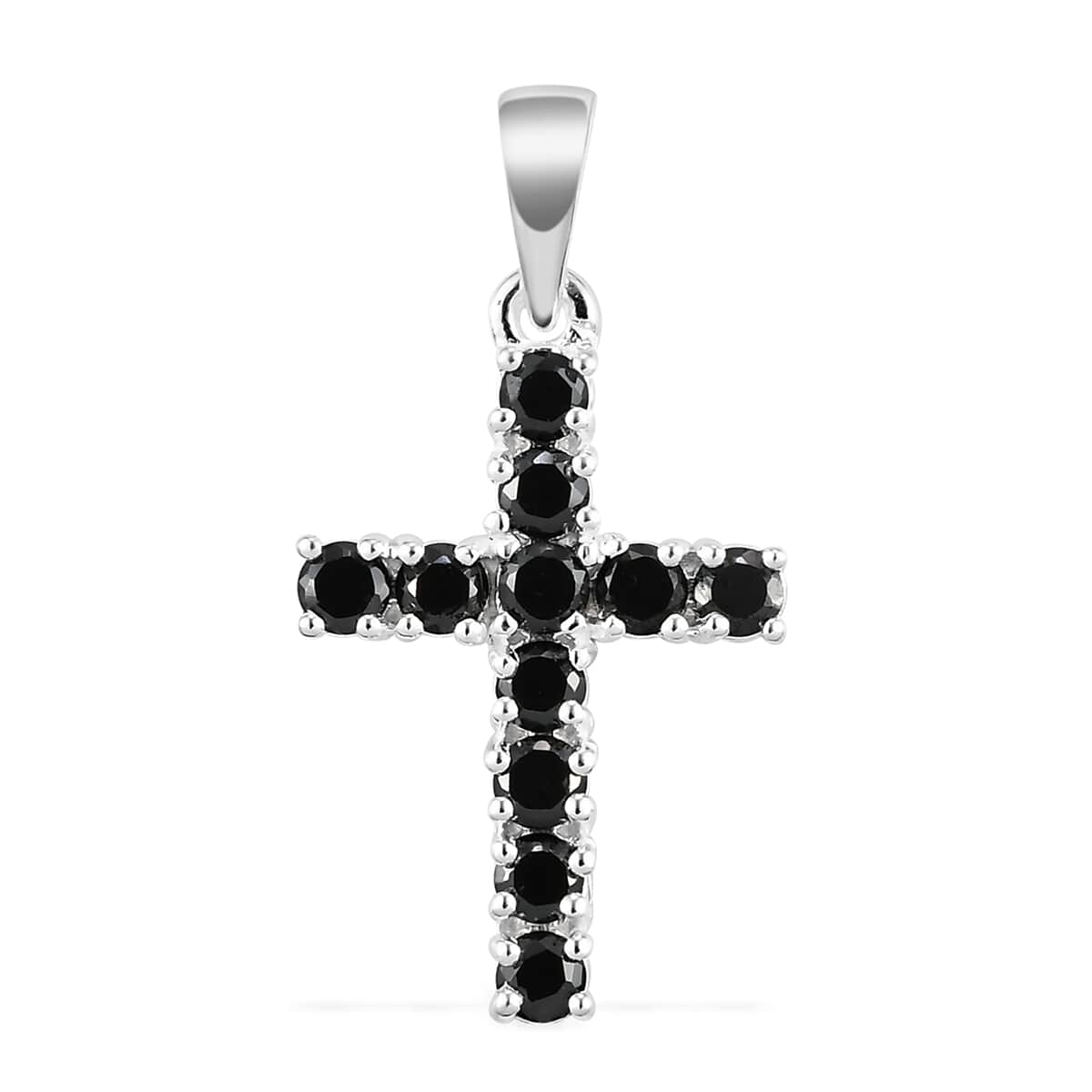 Simulated Black Diamond Cross Pendant in Sterling Silver 1.35 ctw image number 0