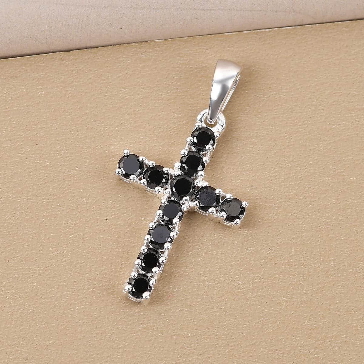 Simulated Black Diamond Cross Pendant in Sterling Silver 1.35 ctw image number 1